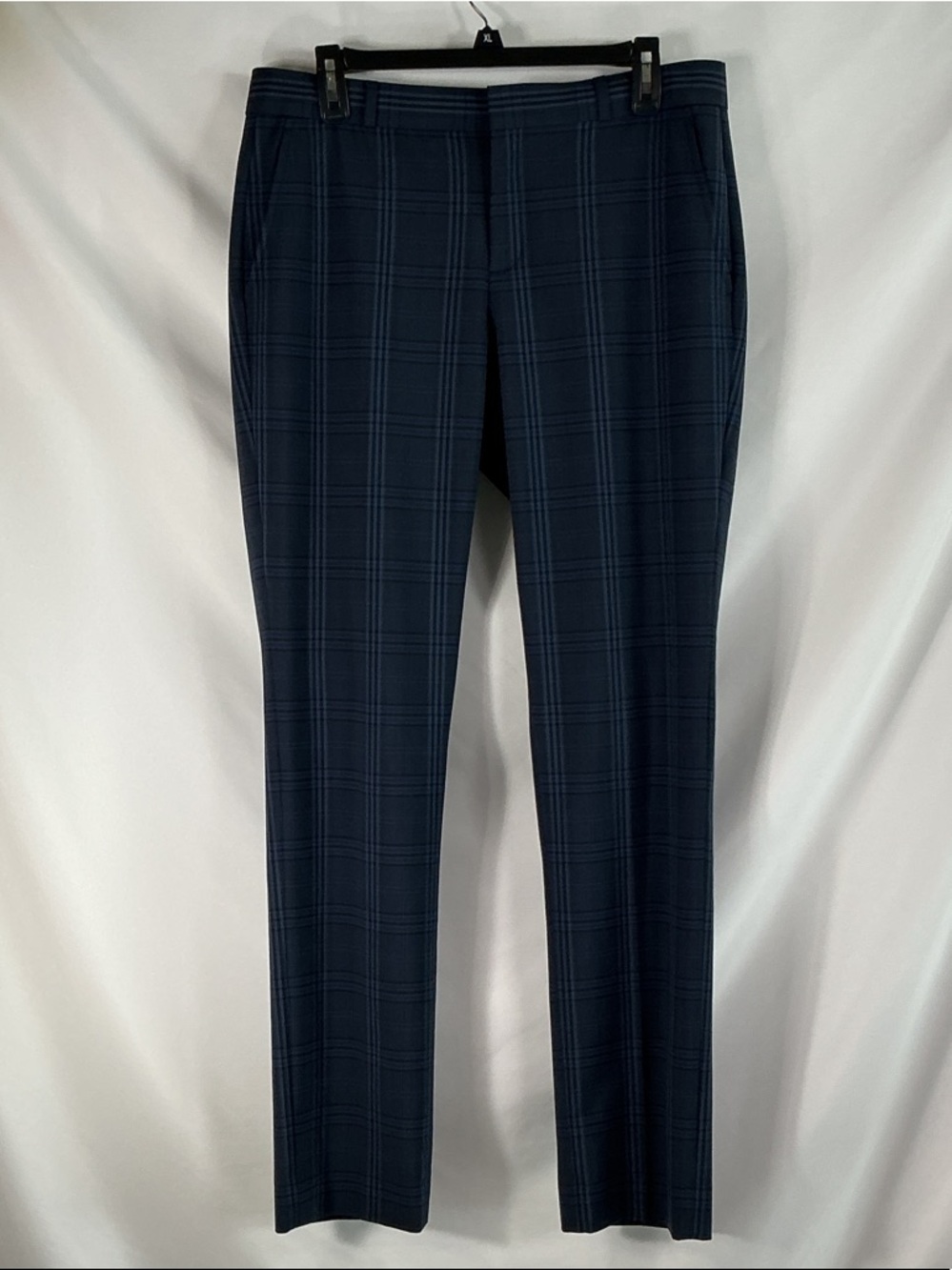 Banana Republic Ryan Pants Navy Blue Plaid Straight Leg Size 8 Long